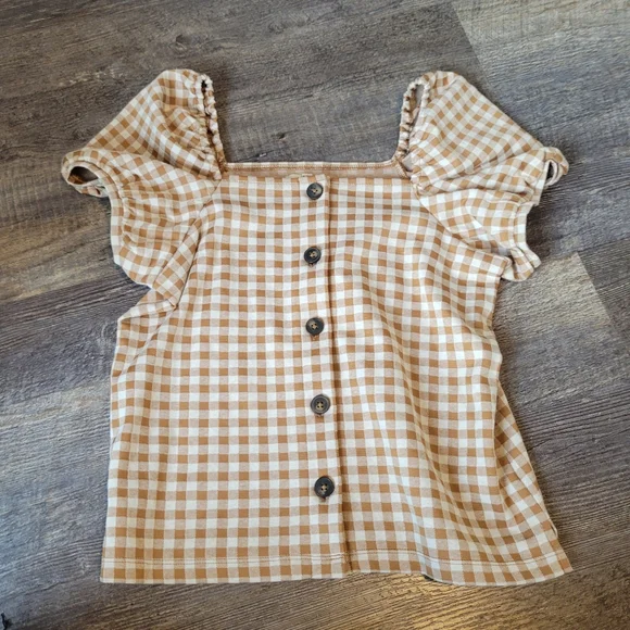 Madewell Gingham Jacquard Square-Neck Puff-Sleeve Top - Picture 2 of 7